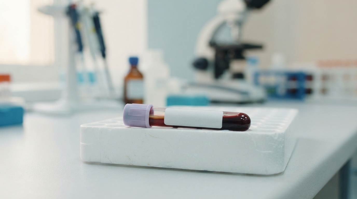Blood sample test tube used for diagnosing Vitamin D deficiency in a lab