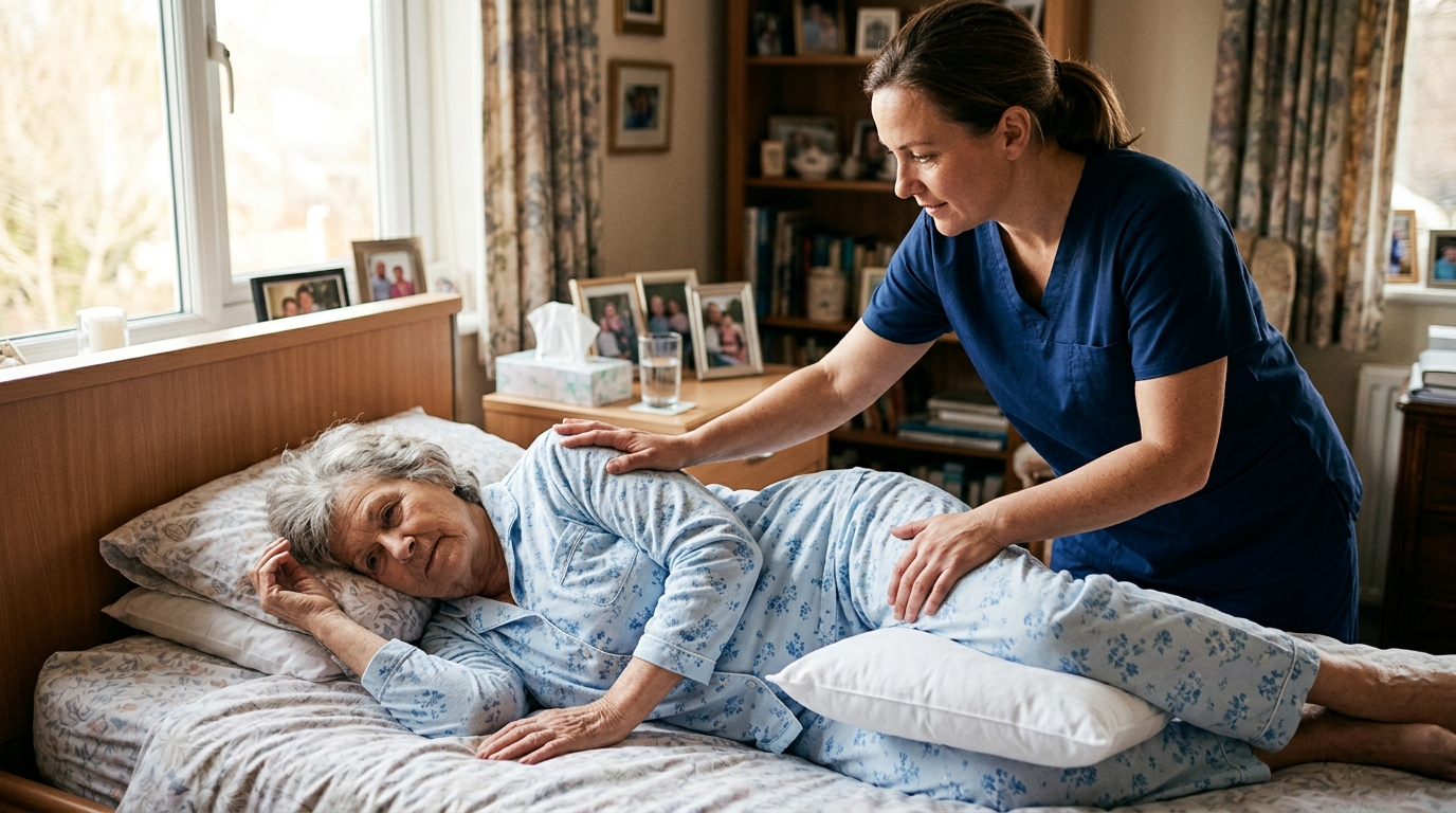 Repositioning technique for bedridden patient using supportive pillow