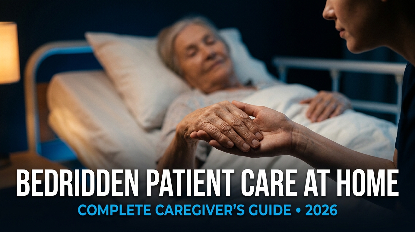 Bedridden patient care at home – caregiver adjusting pillow for comfort