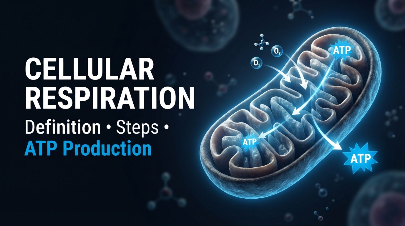 Cellular respiration showing a mitochondrion producing ATP energy from glucose