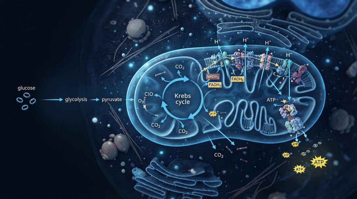 Three stages of cellular respiration: glycolysis, Krebs cycle, and electron transport chain