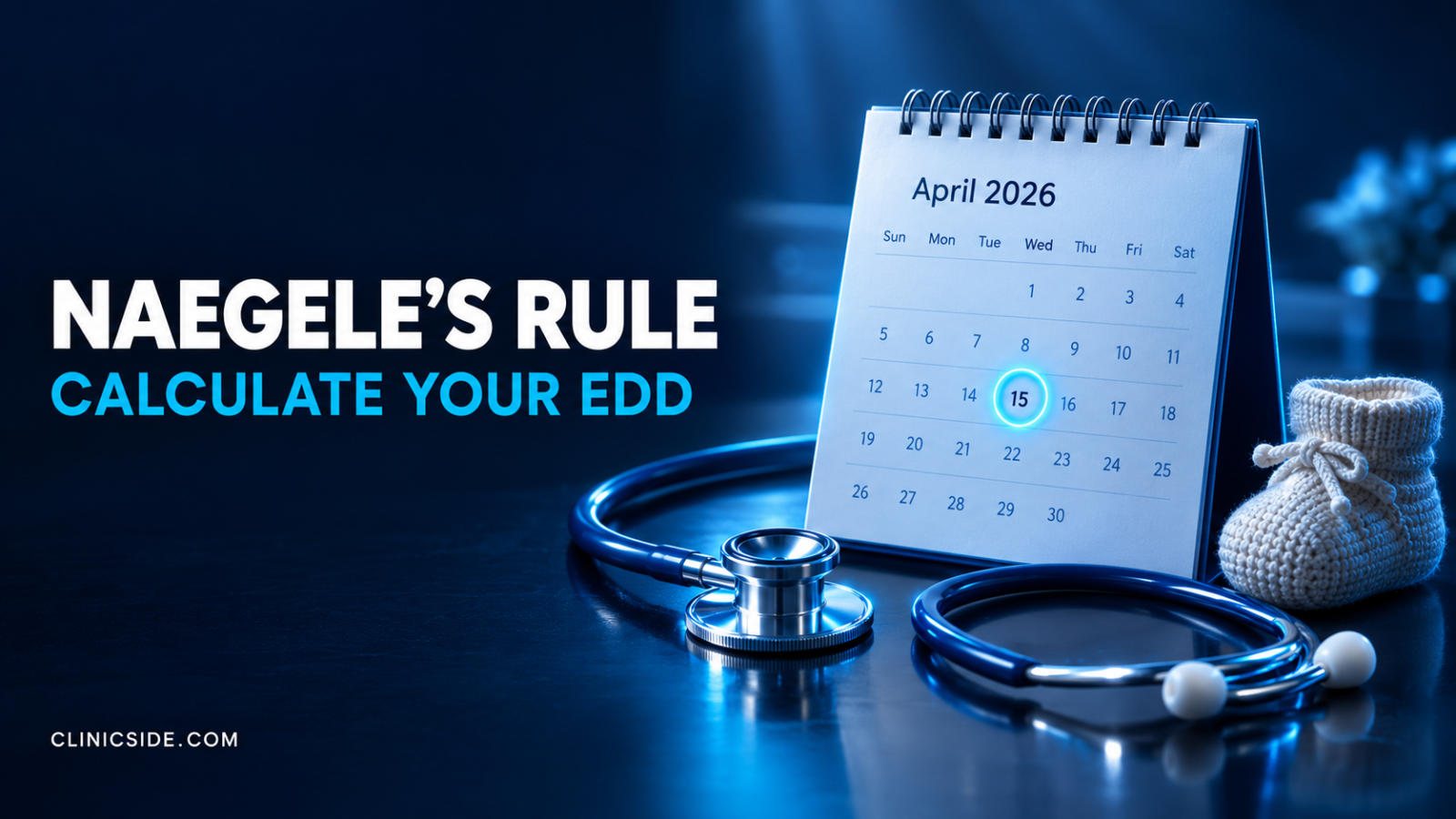 Naegele's rule EDD calculation thumbnail showing a calendar with a circled due date and a stethoscope
