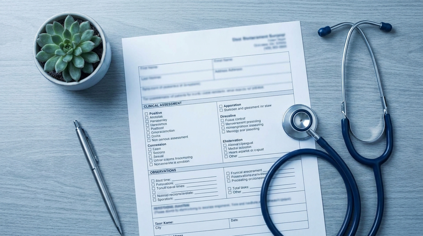 Structured clinical checklist representing the components of a mental status examination