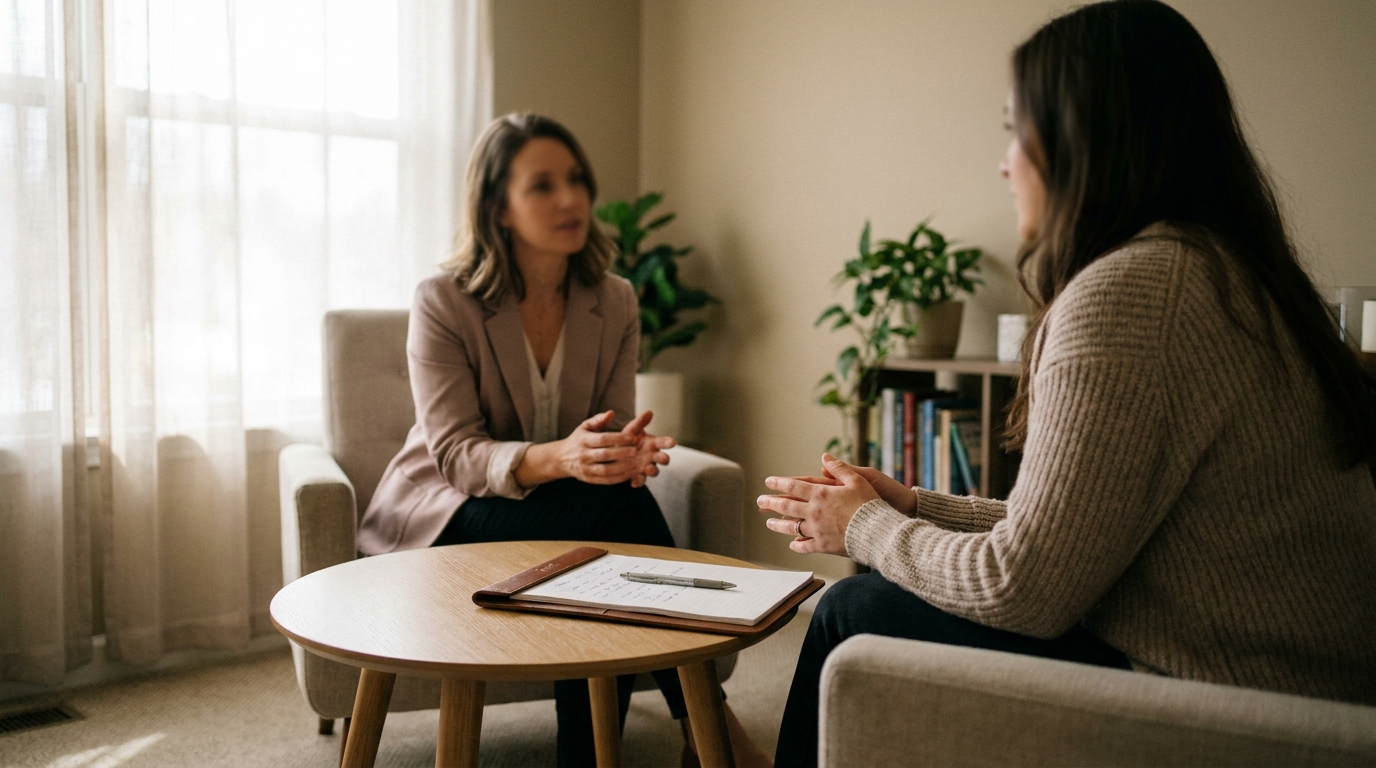 Clinician conducting a mental status examination interview with a patient