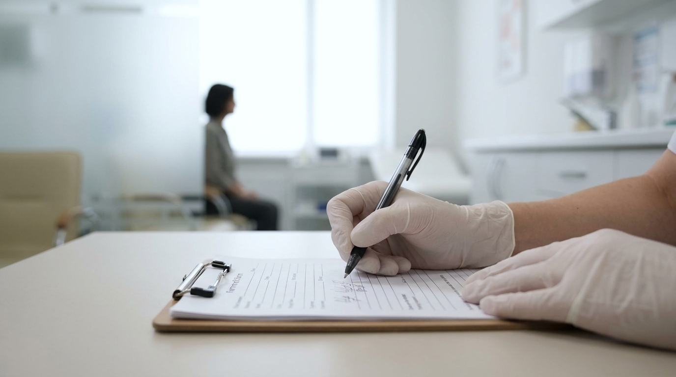 Clinician documenting observations during a mental status examination