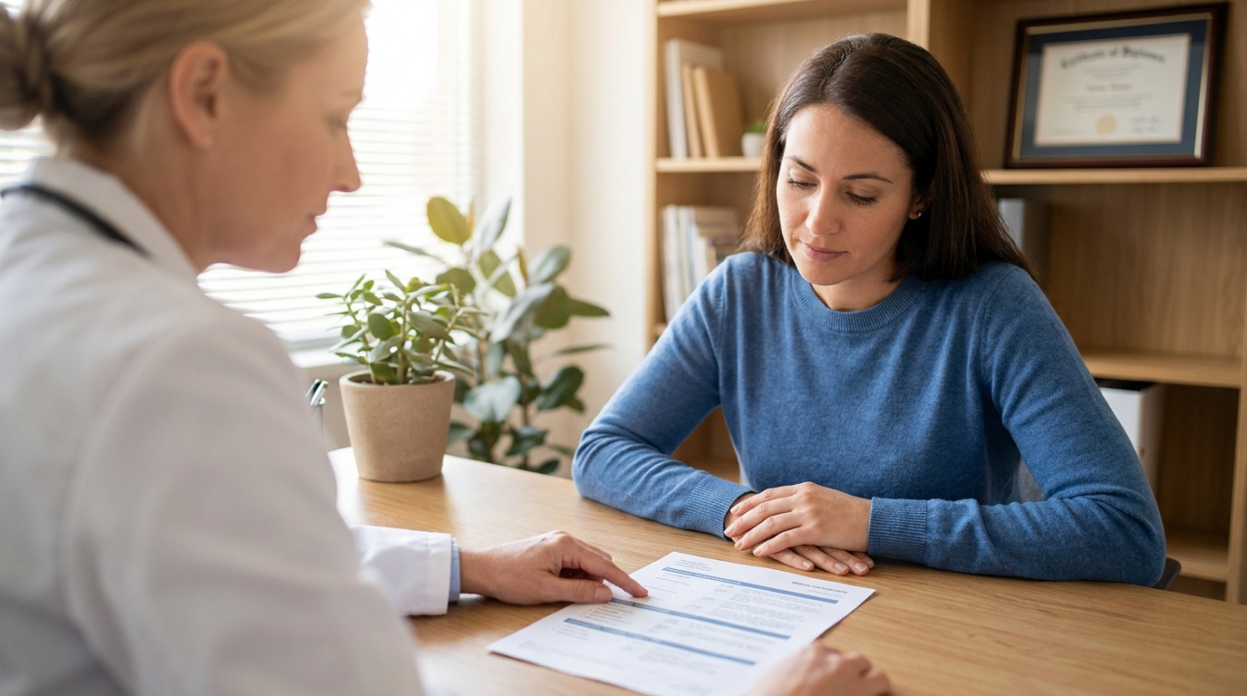 Doctor discussing abnormal ALP test results with patient during consultation