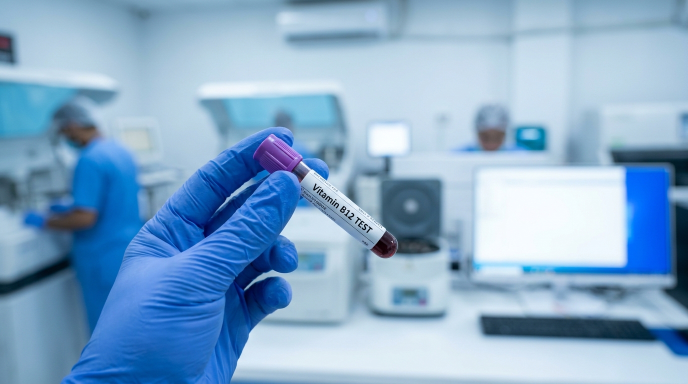 Vitamin B12 blood test sample in Pakistani diagnostic lab for deficiency testing