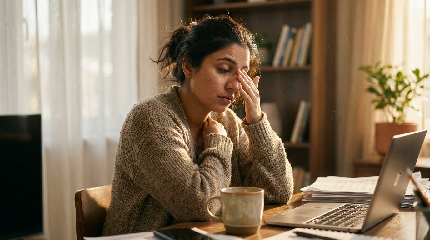 Tired Pakistani woman showing fatigue symptom of Vitamin B12 deficiency in Pakistan