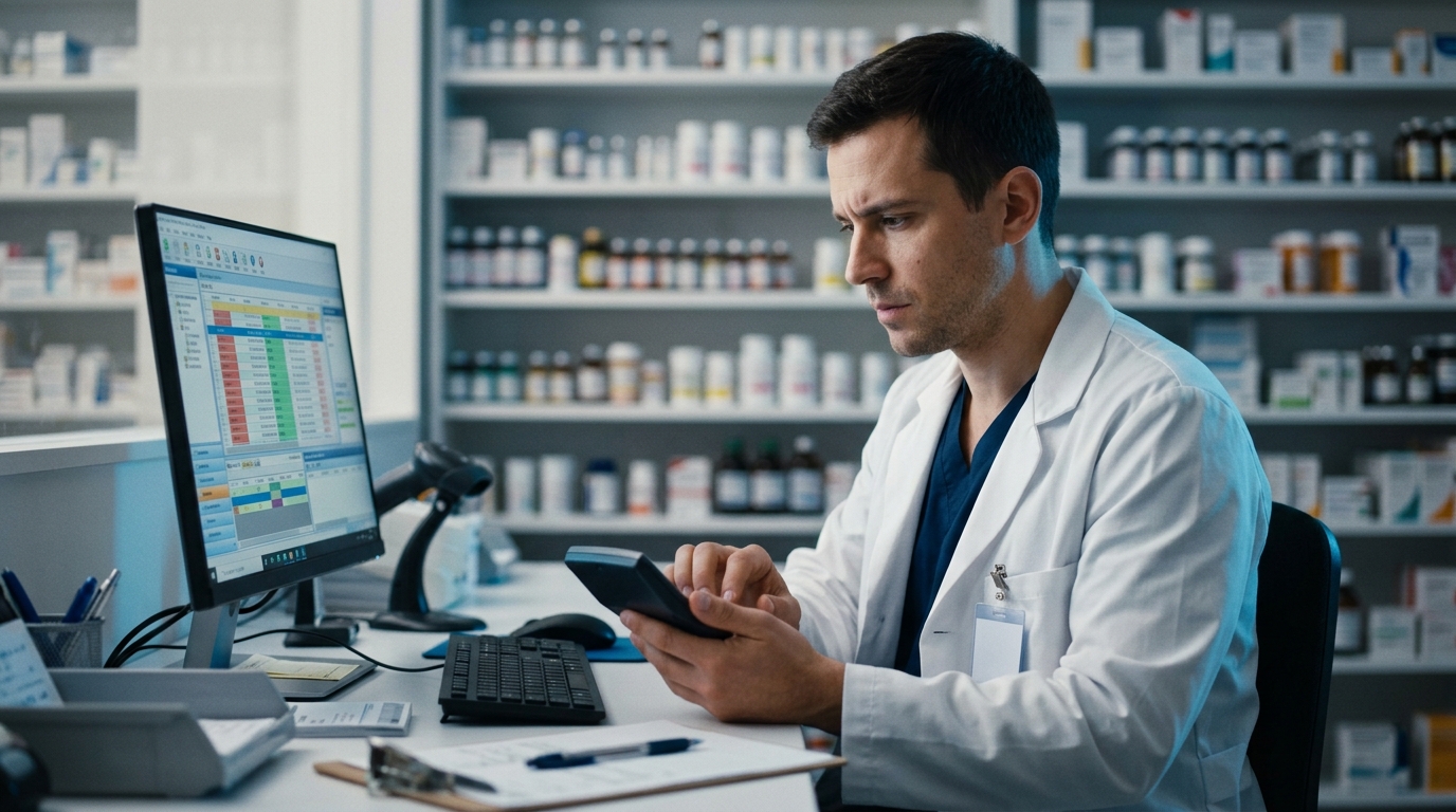 Pharmacist checking a dose calculated from body surface area for a patient